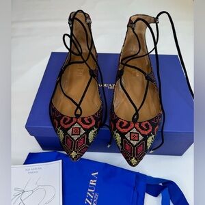 Aquazzura Christy Embroidery Flat 37.5